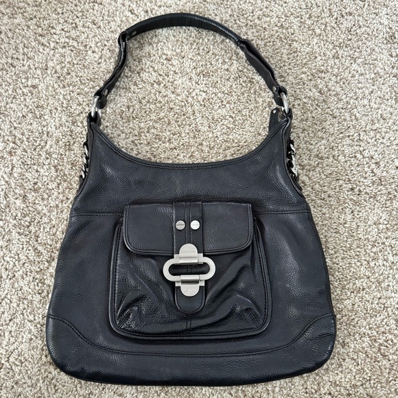 B Makowsky Black Leather Hobo Shoulder Bag Purse  Leopard Interior - Picture 1 of 16